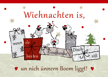Weihnachtskarte Wiehnachten Schafe von Lütt Stina