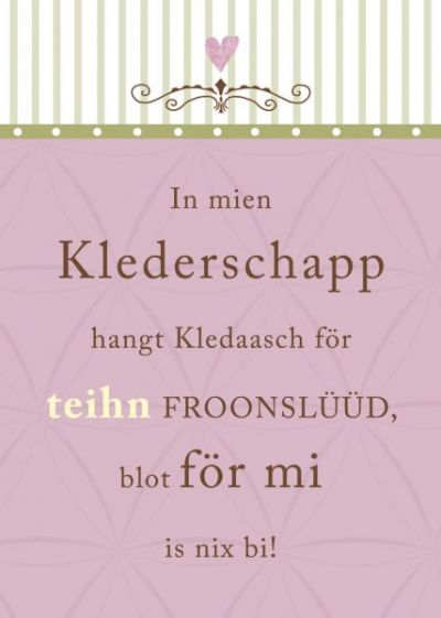 Plattdeutsche Postkarte In mien Klederschapp von Lütt Stina
